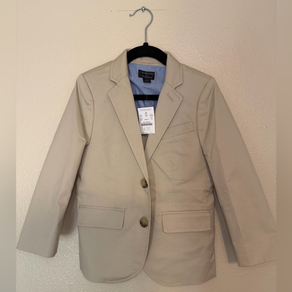 NEW J Crew Crewcuts Thompson Cotton Blend Khaki Blazer Jacket  Boys Size 4-5